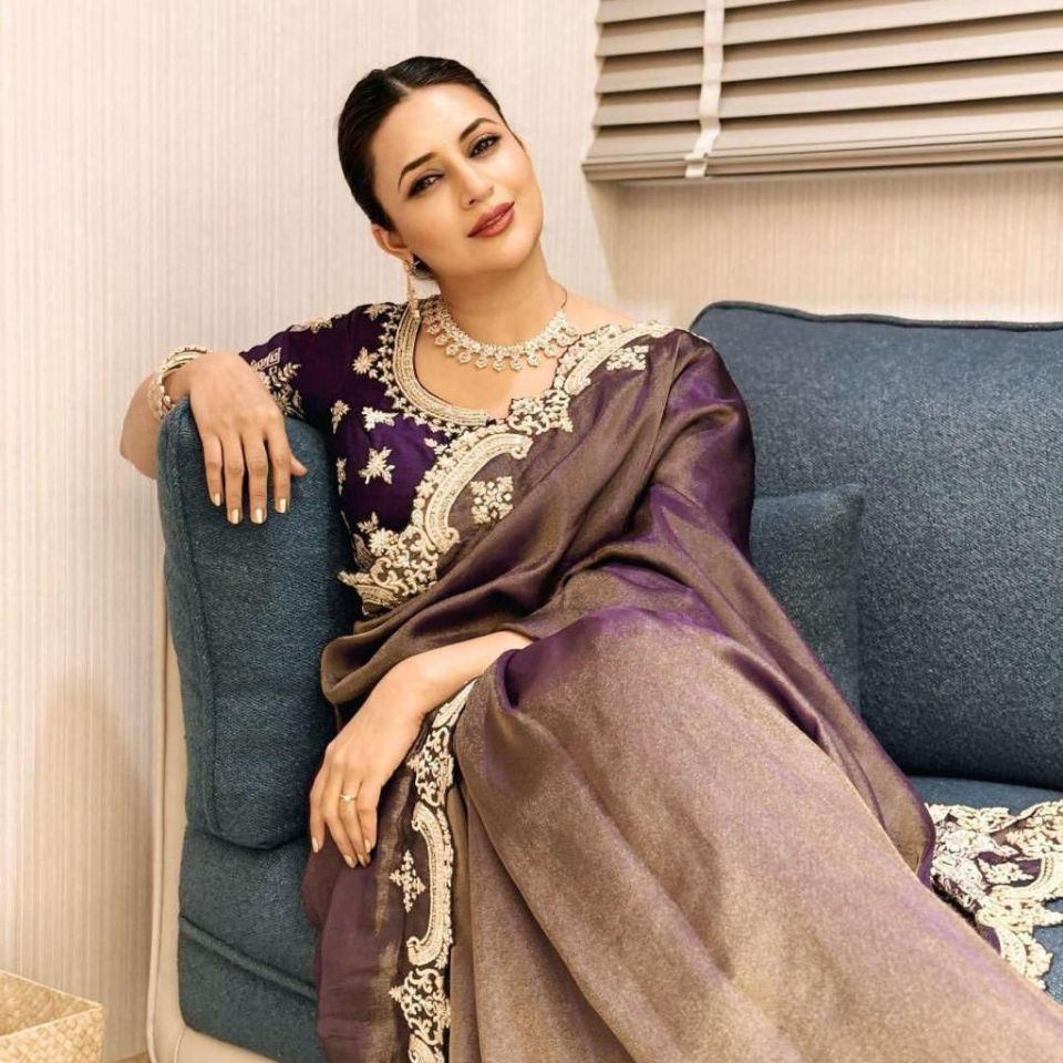 Amara Purple Fendy Satin Zari Sequin Saree