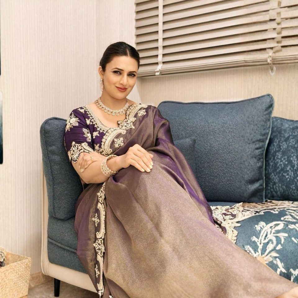 Amara Purple Fendy Satin Zari Sequin Saree