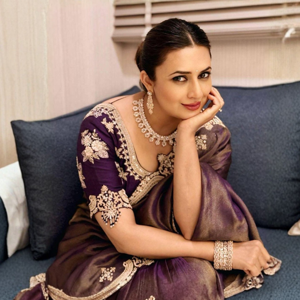 Amara Purple Fendy Satin Zari Sequin Saree