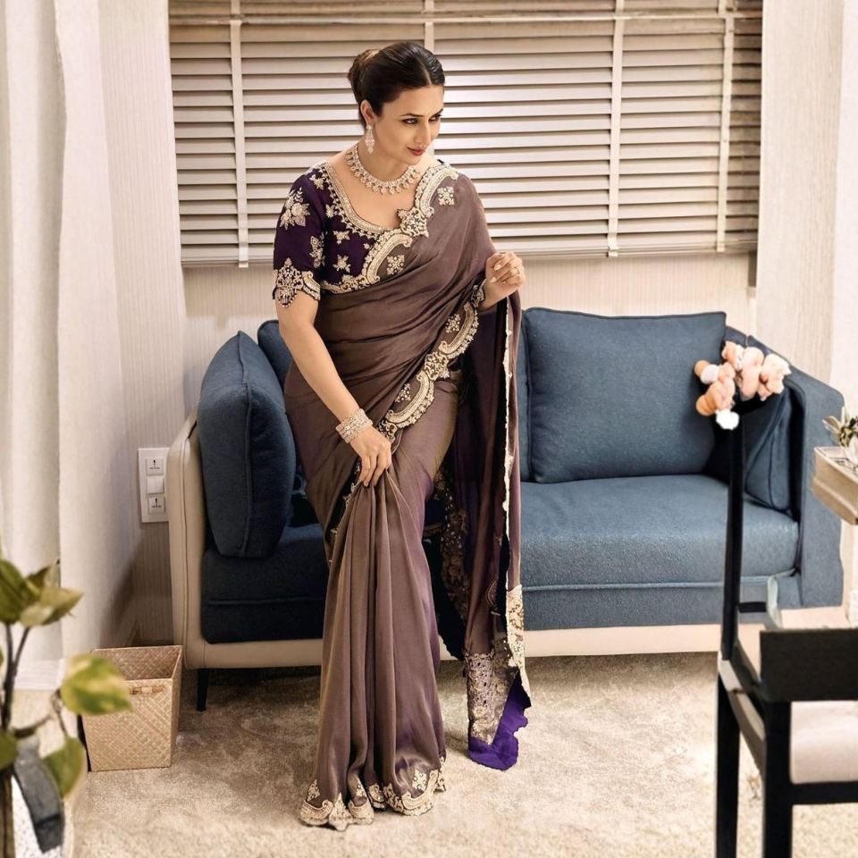 Amara Purple Fendy Satin Zari Sequin Saree