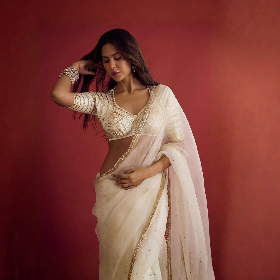 Sonam White Hand Gotta Patti Georgette Saree