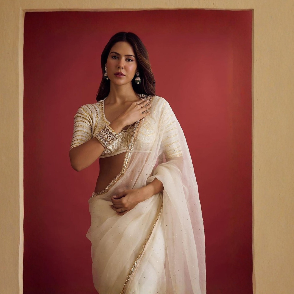 Sonam White Hand Gotta Patti Georgette Saree