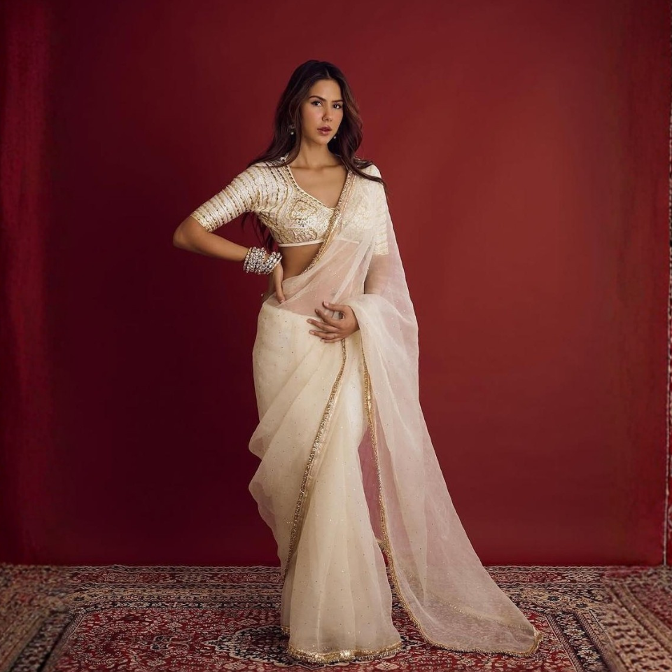 Sonam White Hand Gotta Patti Georgette Saree