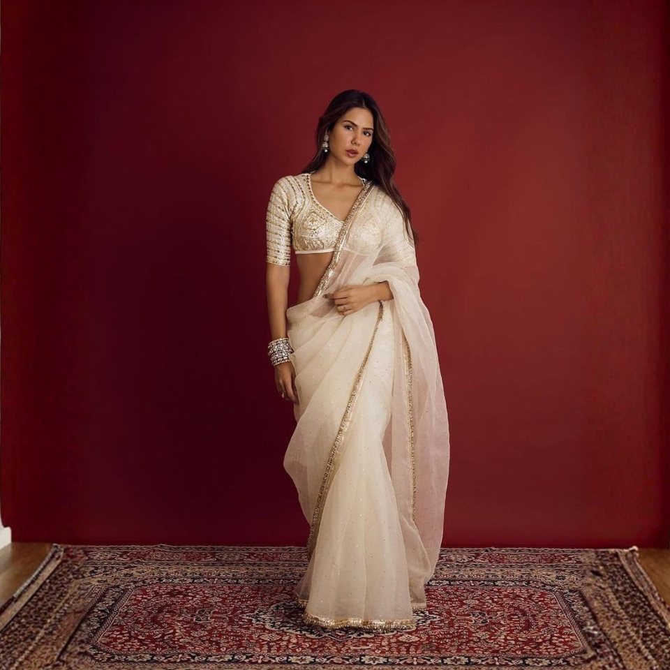 Sonam White Hand Gotta Patti Georgette Saree