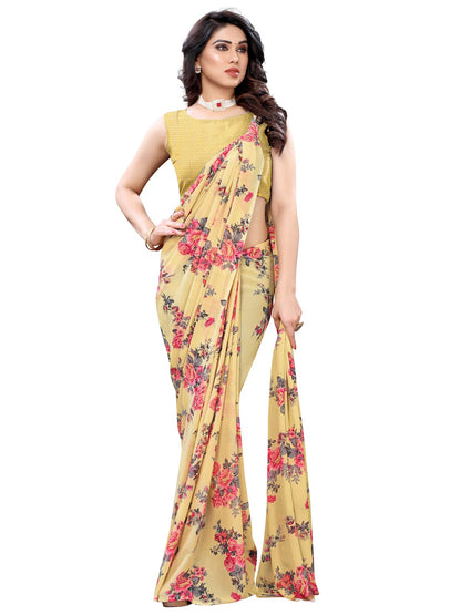 Georgette Floral Beige Saree