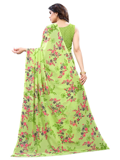 Georgette Floral Parrot Green Saree