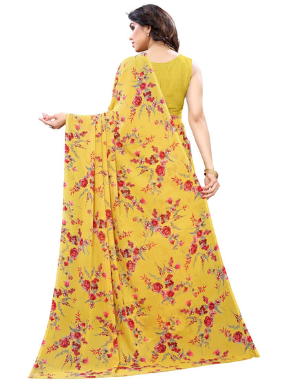 Georgette Floral Yellow Saree