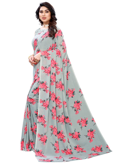 Georgette Floral Grey Saree