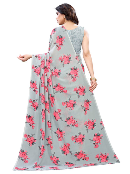Georgette Floral Grey Saree