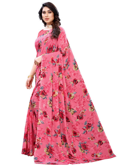 Georgette Floral Pink Saree