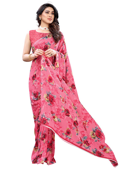 Georgette Floral Pink Saree
