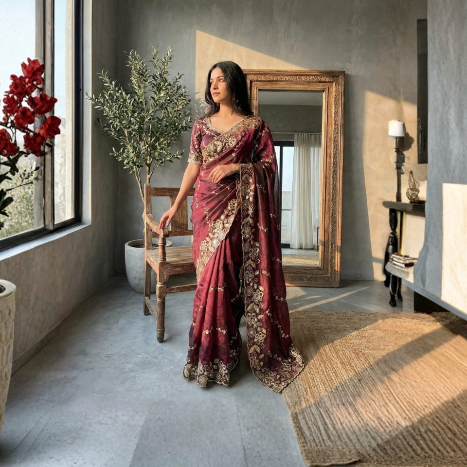 Farhina Fendy Chiffon Embroidered Saree