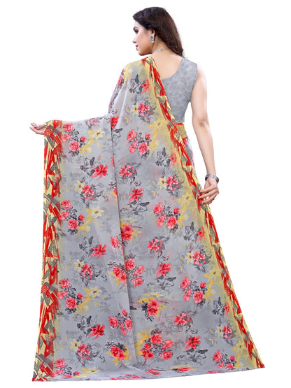 Georgette Floral Multi-Grey Saree