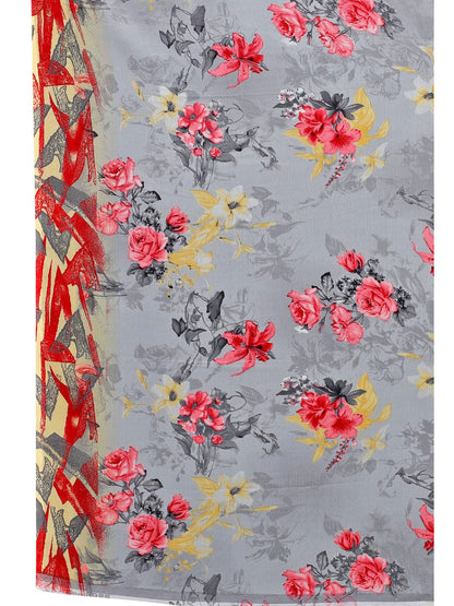 Georgette Floral Multi-Grey Saree