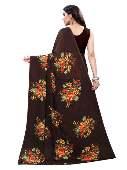 Georgette Floral Brown Saree