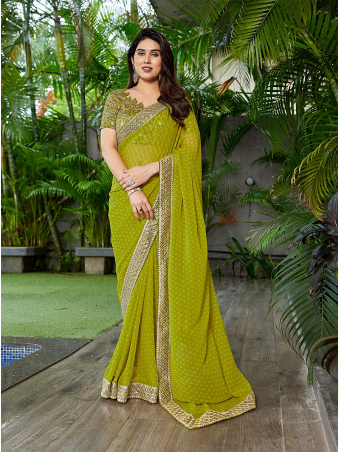 Elegant Teal Green Georgette Saree with Designer Border – Party Wear Traditional Saree for Women