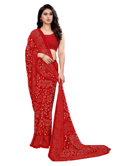 Georgette Bandhani Red Saree