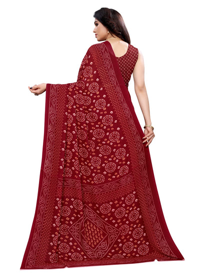 Georgette Bandhani Maroon Saree