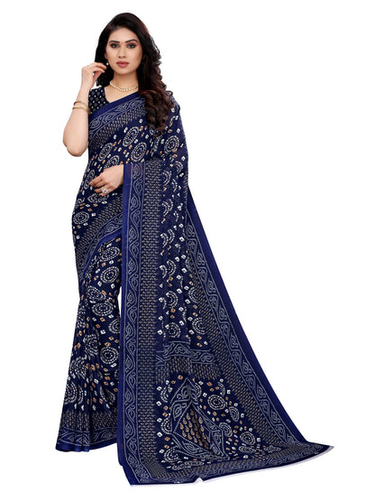 Georgette Bandhani Navy Blue Saree