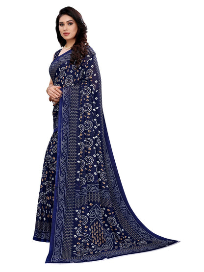 Georgette Bandhani Navy Blue Saree