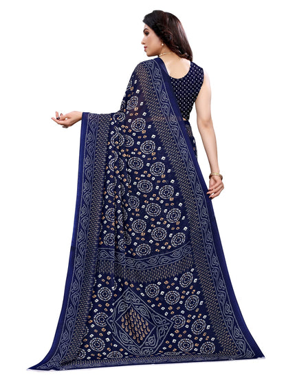 Georgette Bandhani Navy Blue Saree