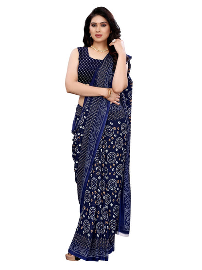 Georgette Bandhani Navy Blue Saree