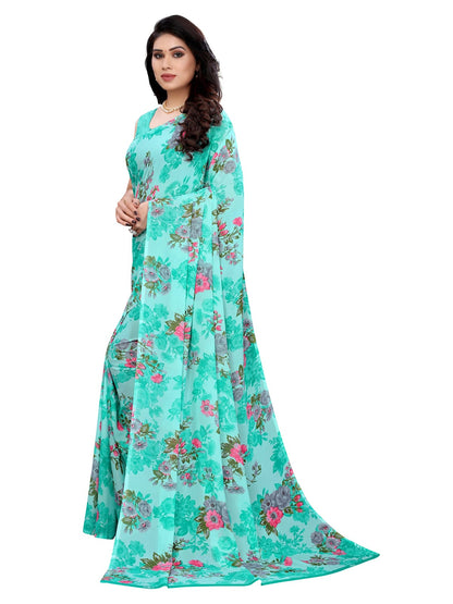 Georgette Floral White Saree