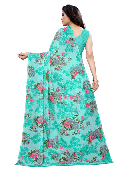 Georgette Floral White Saree