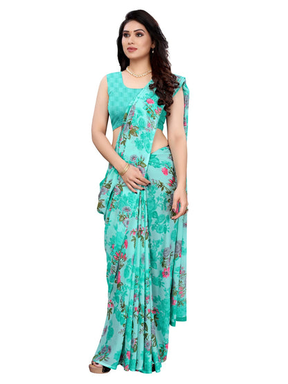 Georgette Floral White Saree