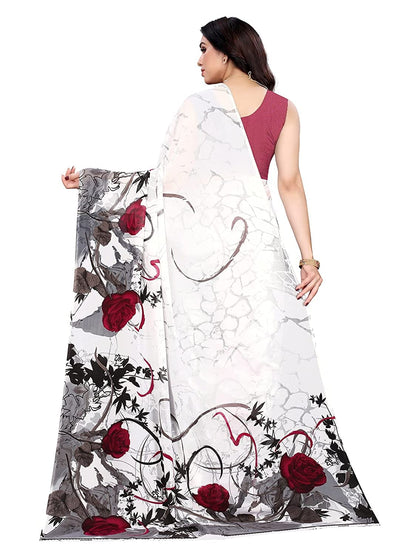 Georgette Floral Purple, White Saree