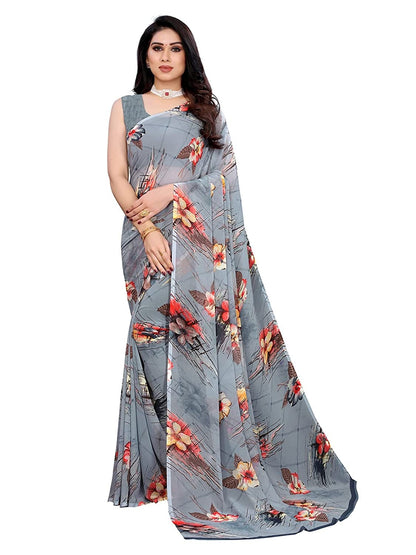 Georgette Floral Grey Saree