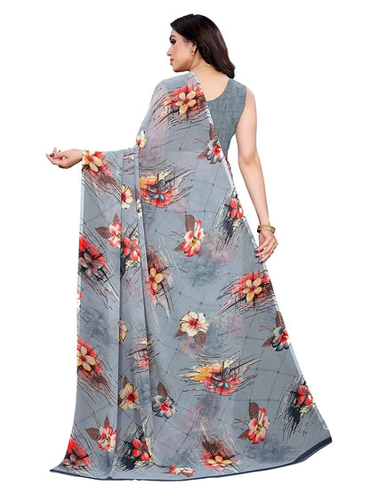 Georgette Floral Grey Saree