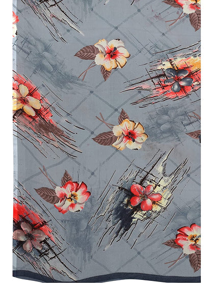 Georgette Floral Grey Saree