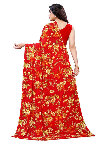 Georgette Floral Red Saree
