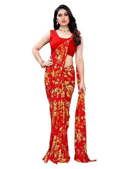 Georgette Floral Red Saree