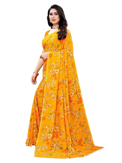 Georgette Floral Turmeric Yellow Saree