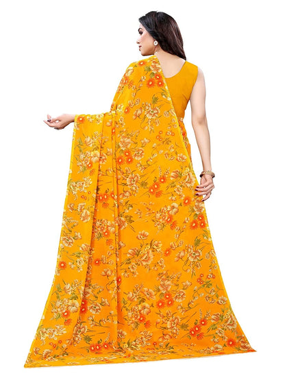 Georgette Floral Turmeric Yellow Saree