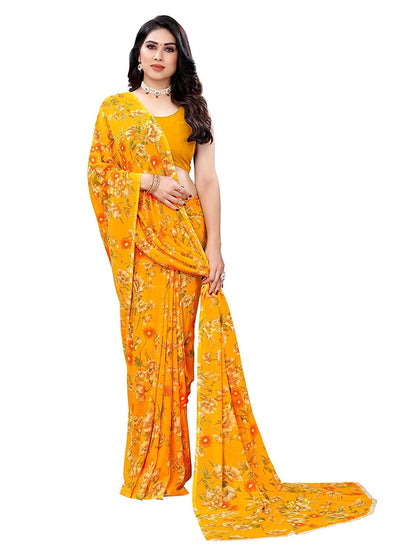 Georgette Floral Turmeric Yellow Saree