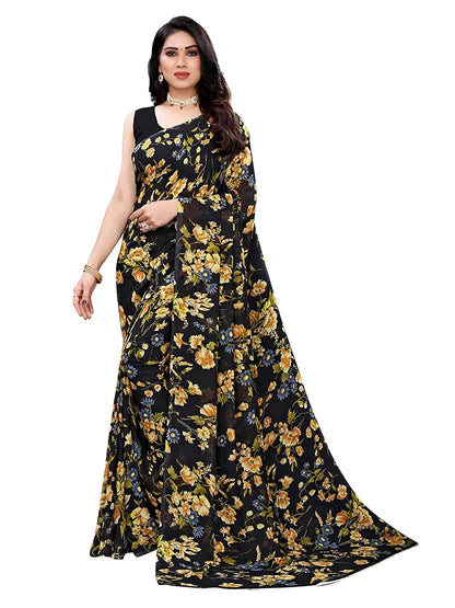 Georgette Floral Black Saree