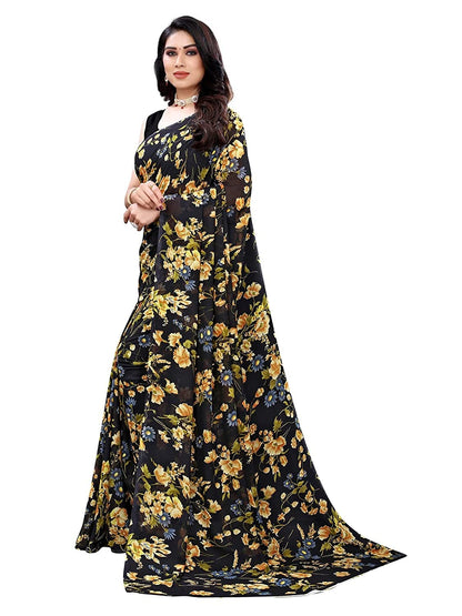 Georgette Floral Black Saree