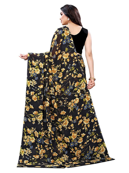 Georgette Floral Black Saree
