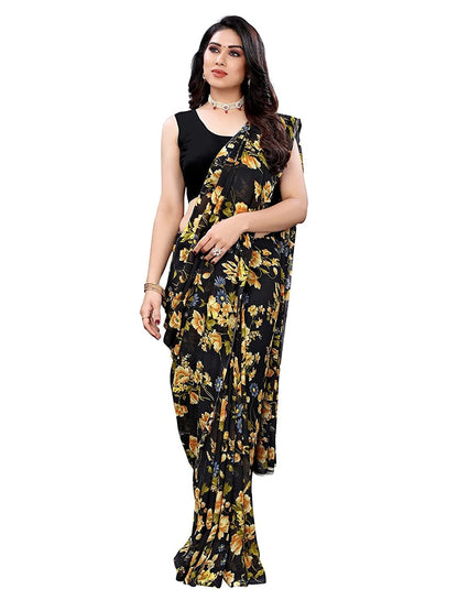 Georgette Floral Black Saree