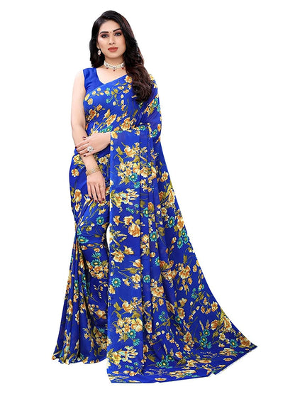 Georgette Floral Royal Blue Saree