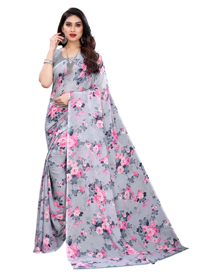 Georgette Floral Grey Saree
