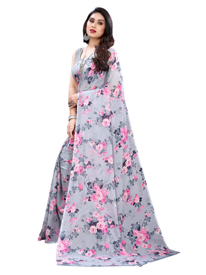 Georgette Floral Grey Saree