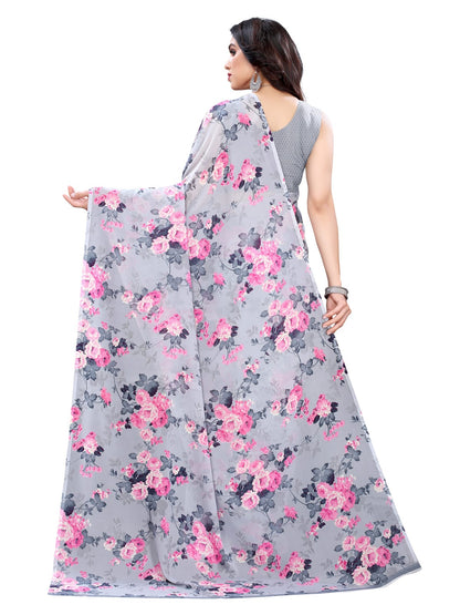 Georgette Floral Grey Saree