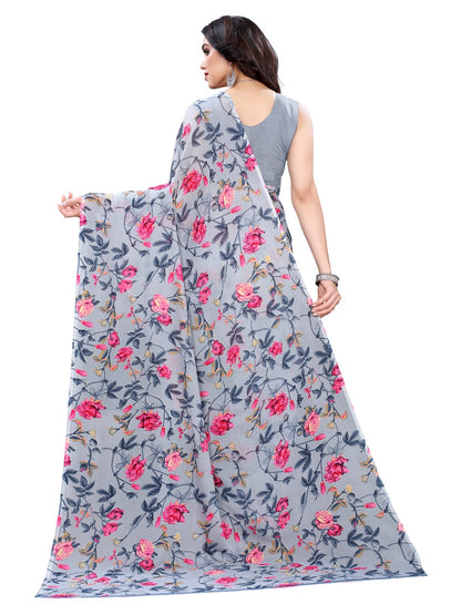 Georgette Floral Grey Saree