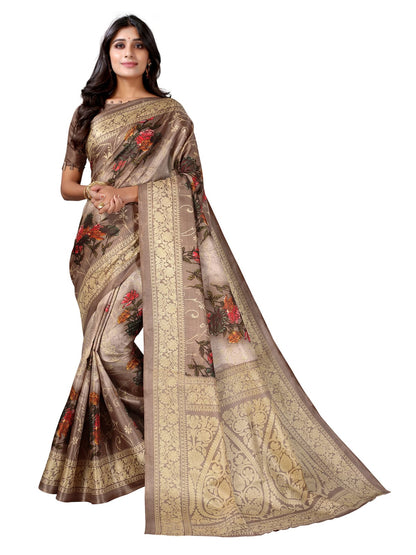 Art Silk Wood Brown Saree