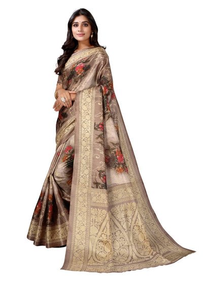 Art Silk Wood Brown Saree