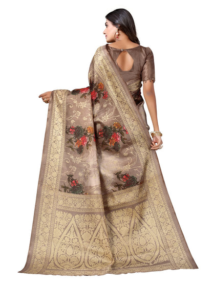 Art Silk Wood Brown Saree